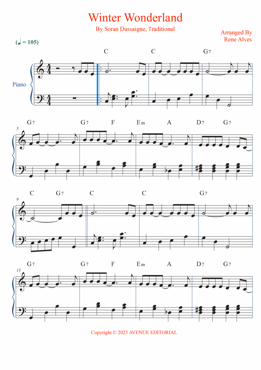 Winter Wonderland Easy Piano scores gallery preview page 1