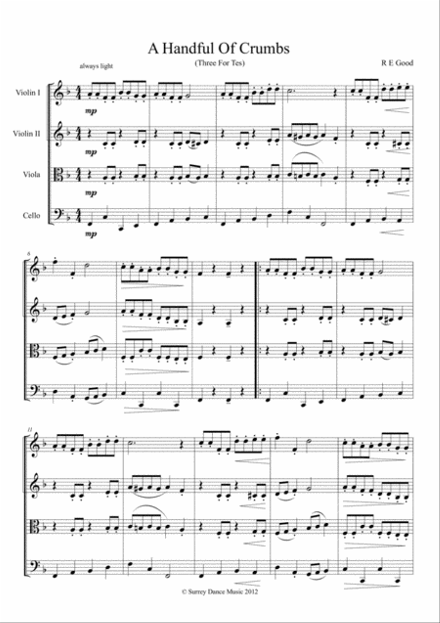 A Handful Of Crumbs (Three For Tea) String Quartet scores gallery preview page 1