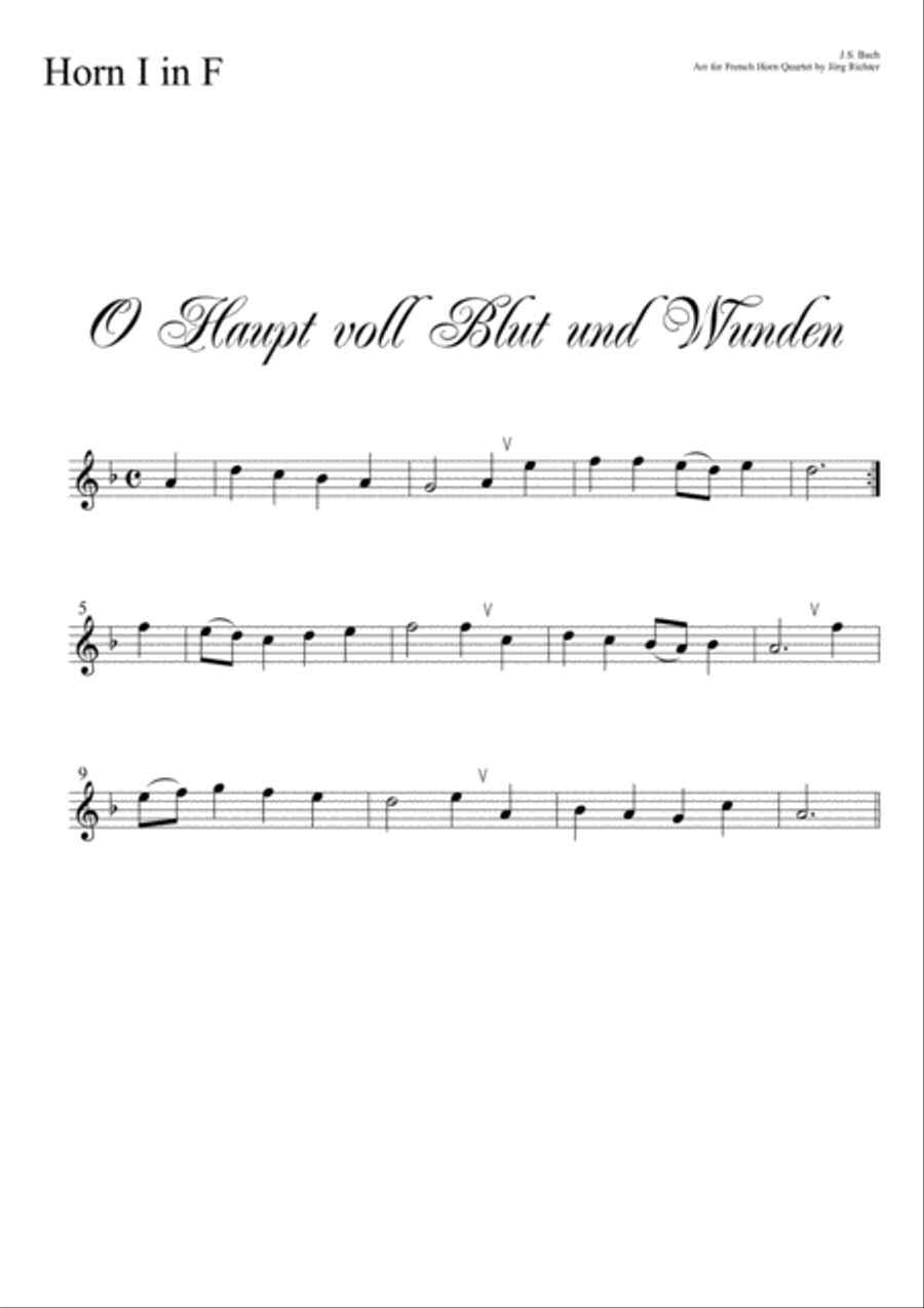 Oh head, full of blood and wounds (O Haupt voll Blut und Wunden, EG 85) for French Horn Quartet Brass Quartet scores gallery preview page 3