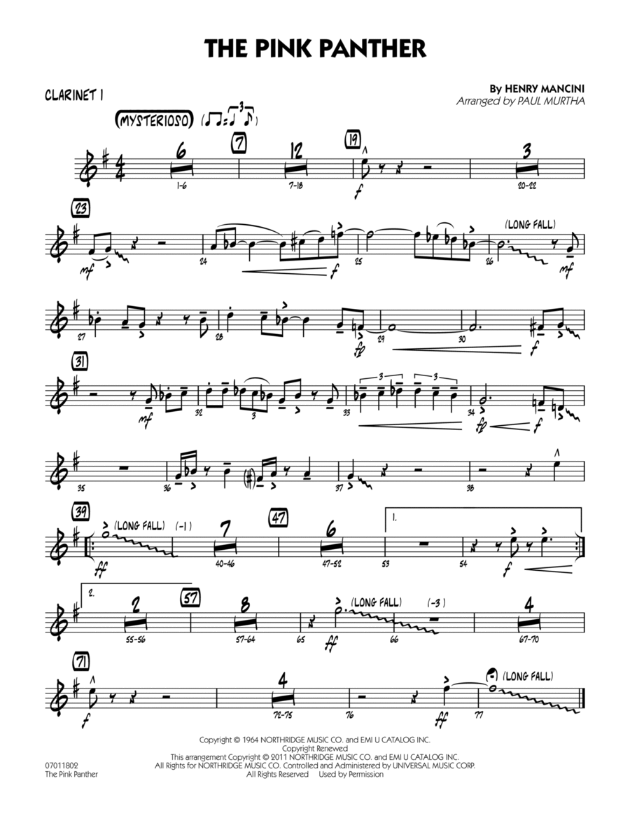 The Pink Panther - Bb Clarinet 1 Jazz Ensemble scores gallery preview page 1