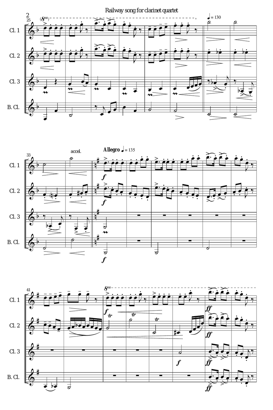 Railway Song (Auf de schwäb'sche Eisebahne) for clarinet quartet Clarinet Quartet scores gallery preview page 2