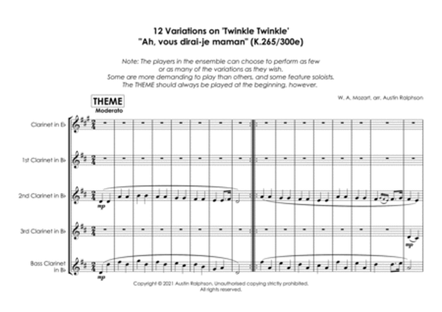 12 Variations on ’Twinkle Twinkle Little Star’ "Ah, vous dirai-je maman" - clarinet quintet image number null