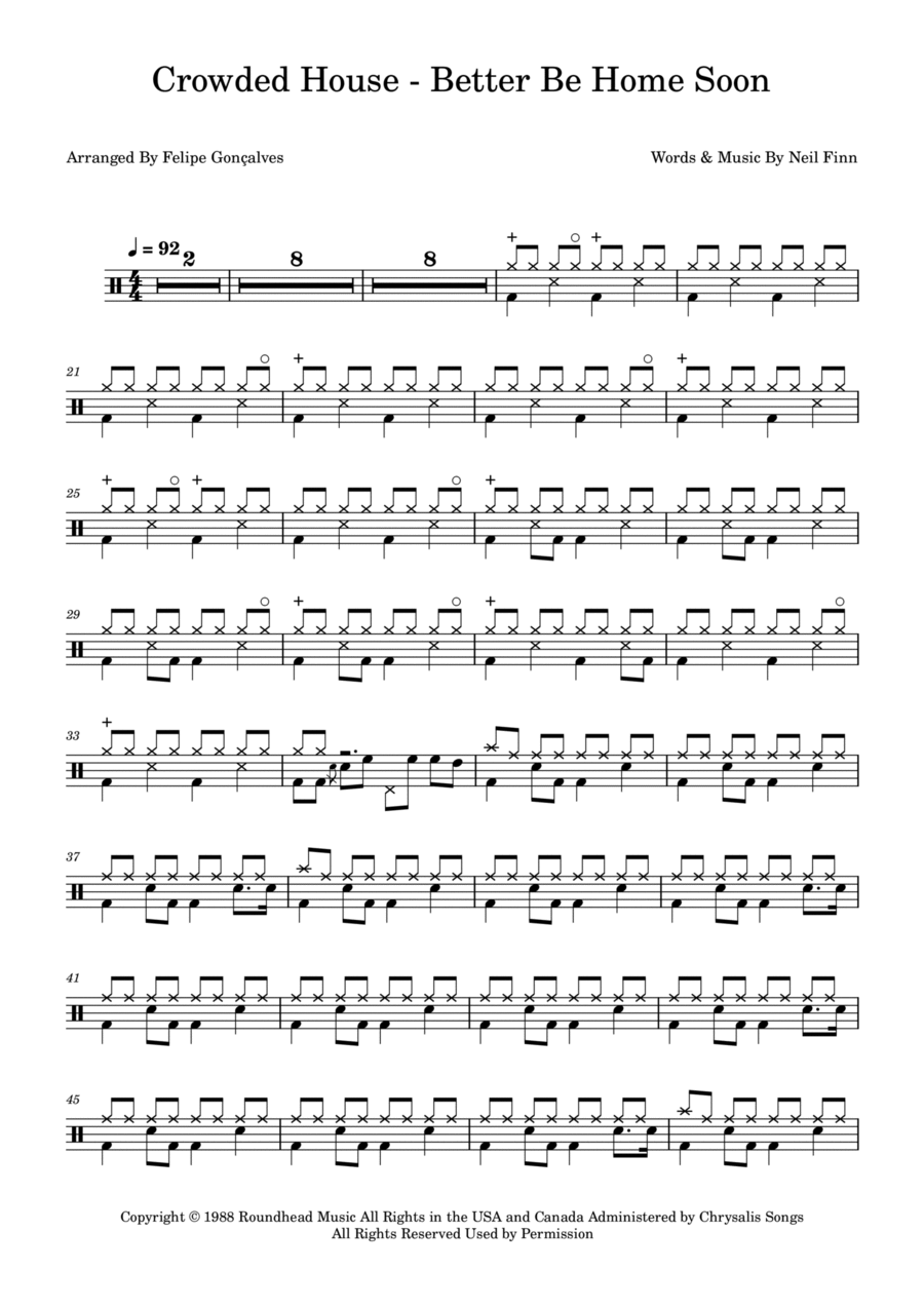 Better Be Home Soon Drum Set scores gallery preview page 1