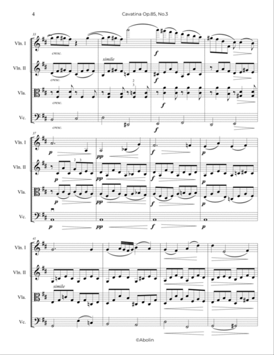 Raff: Cavatina, Op.85, No.3 - String Quartet String Quartet scores gallery preview page 5