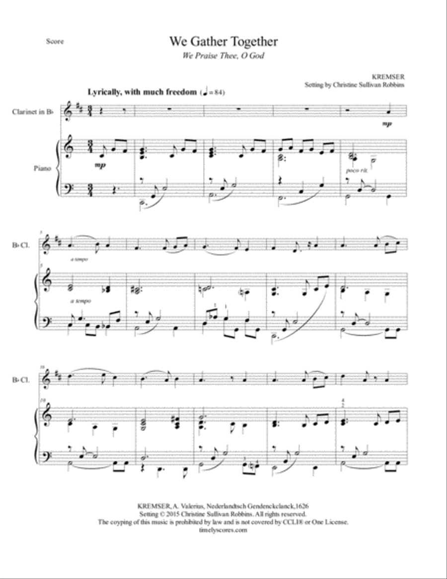 We Gather Together (We Praise Thee, O God) Clarinet Solo scores gallery preview page 1