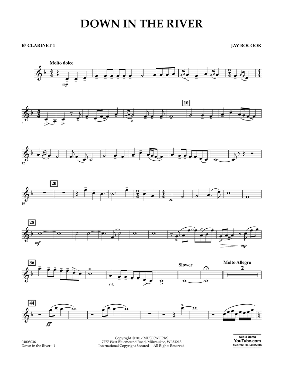 Down in the River - Bb Clarinet 1 Concert Band scores gallery preview page 1