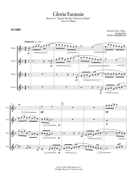 Gloria Fantasie for Flute Quartet