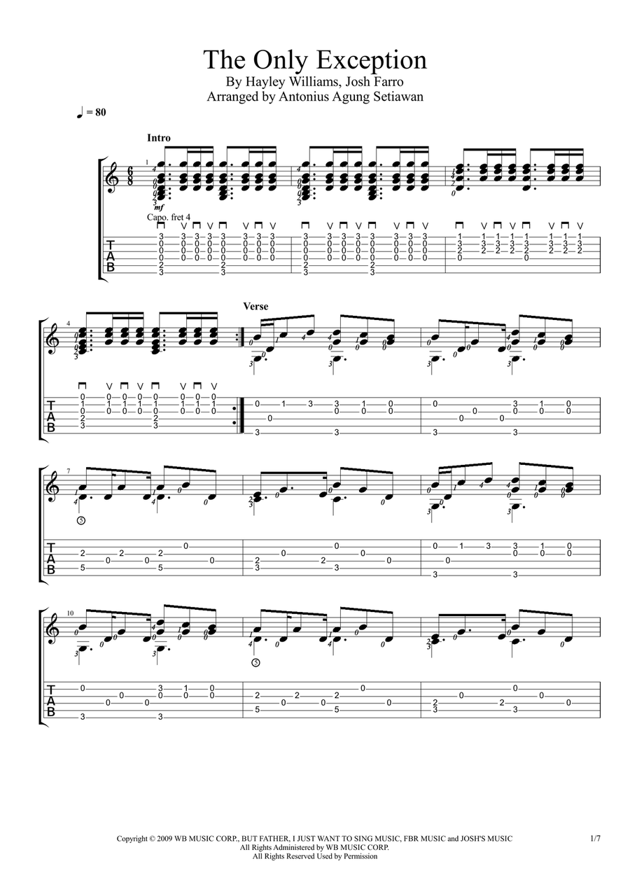 The Only Exception Acoustic Guitar scores gallery preview page 1