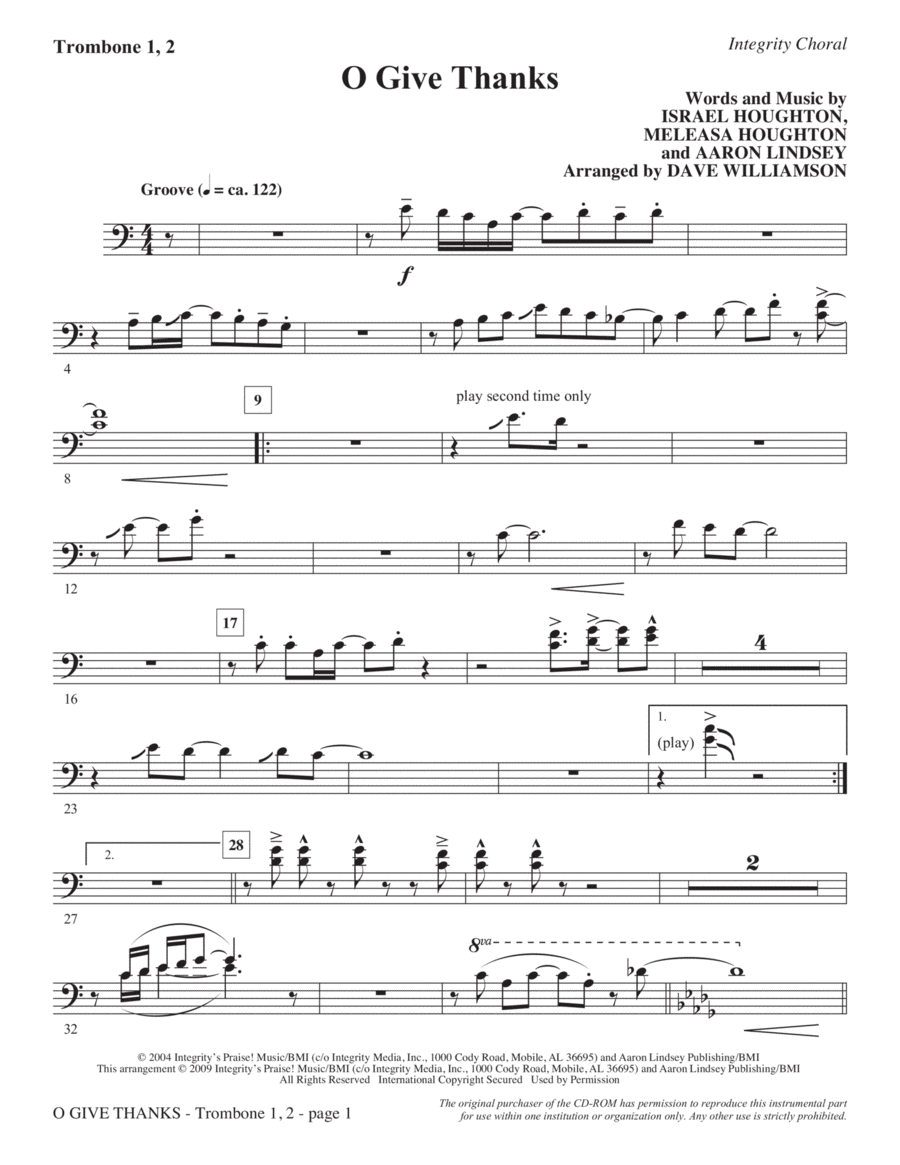 O Give Thanks - Trombone 1 & 2 Choir scores gallery preview page 1