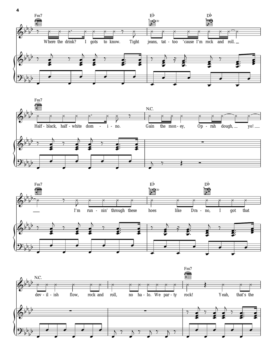 Party Rock Anthem Piano, Vocal, Guitar scores gallery preview page 4