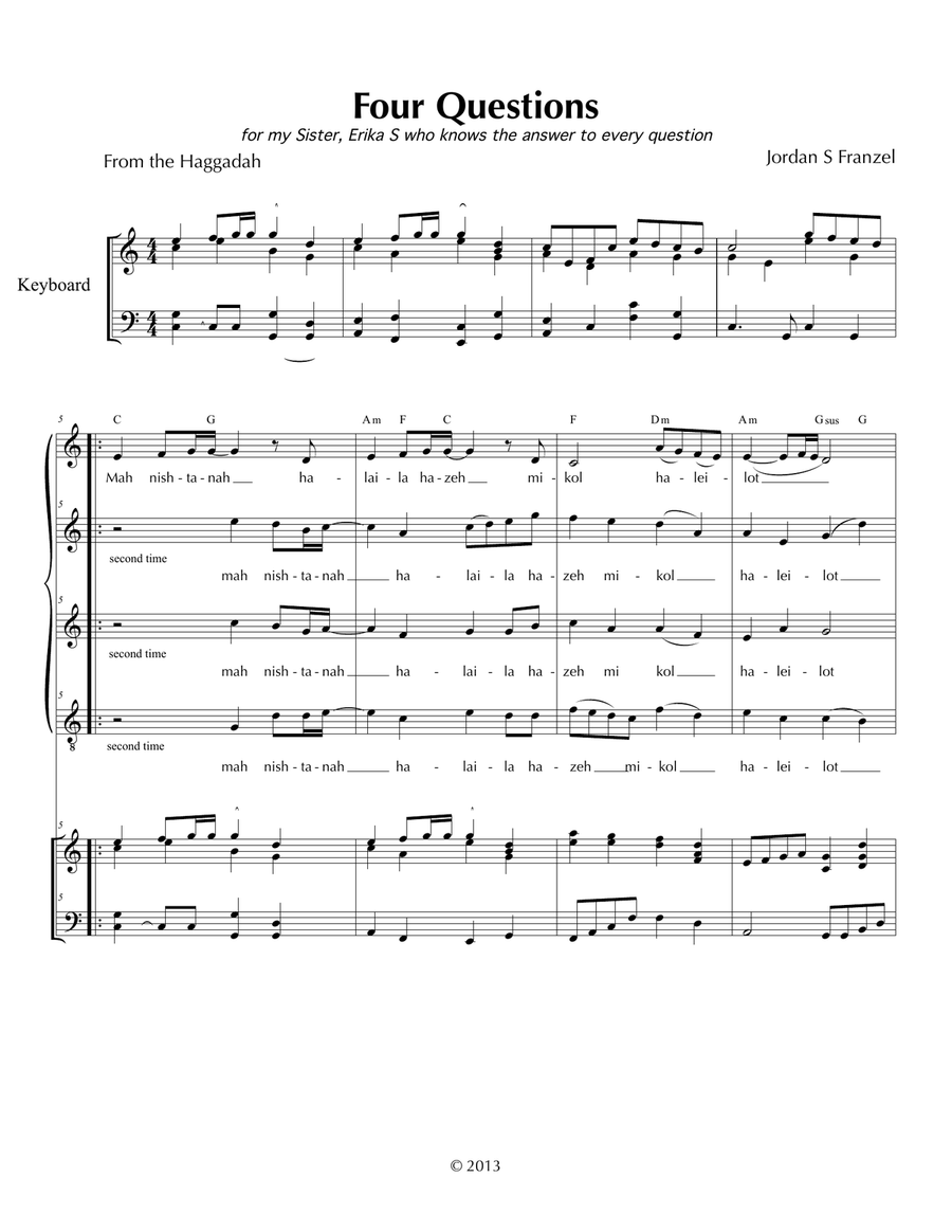 Four Questions Piano, Vocal scores gallery preview page 1