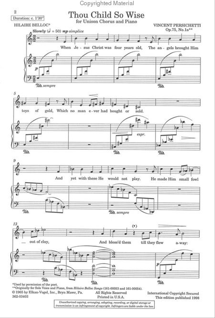 Thou Child So Wise Unison Choir scores gallery preview page 2