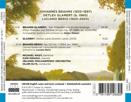 Brahms-Glanert: Four Serious Songs - Brahms-Berio: Clarinet Sonata No. 1 - Glanert: Weites Land