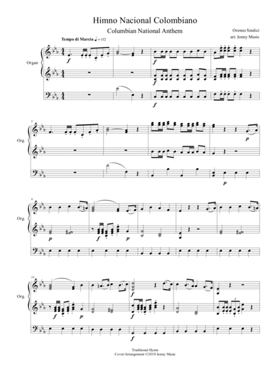 Himno Nacional Colombiano (Columbian National Anthem) Arranged for Organ
