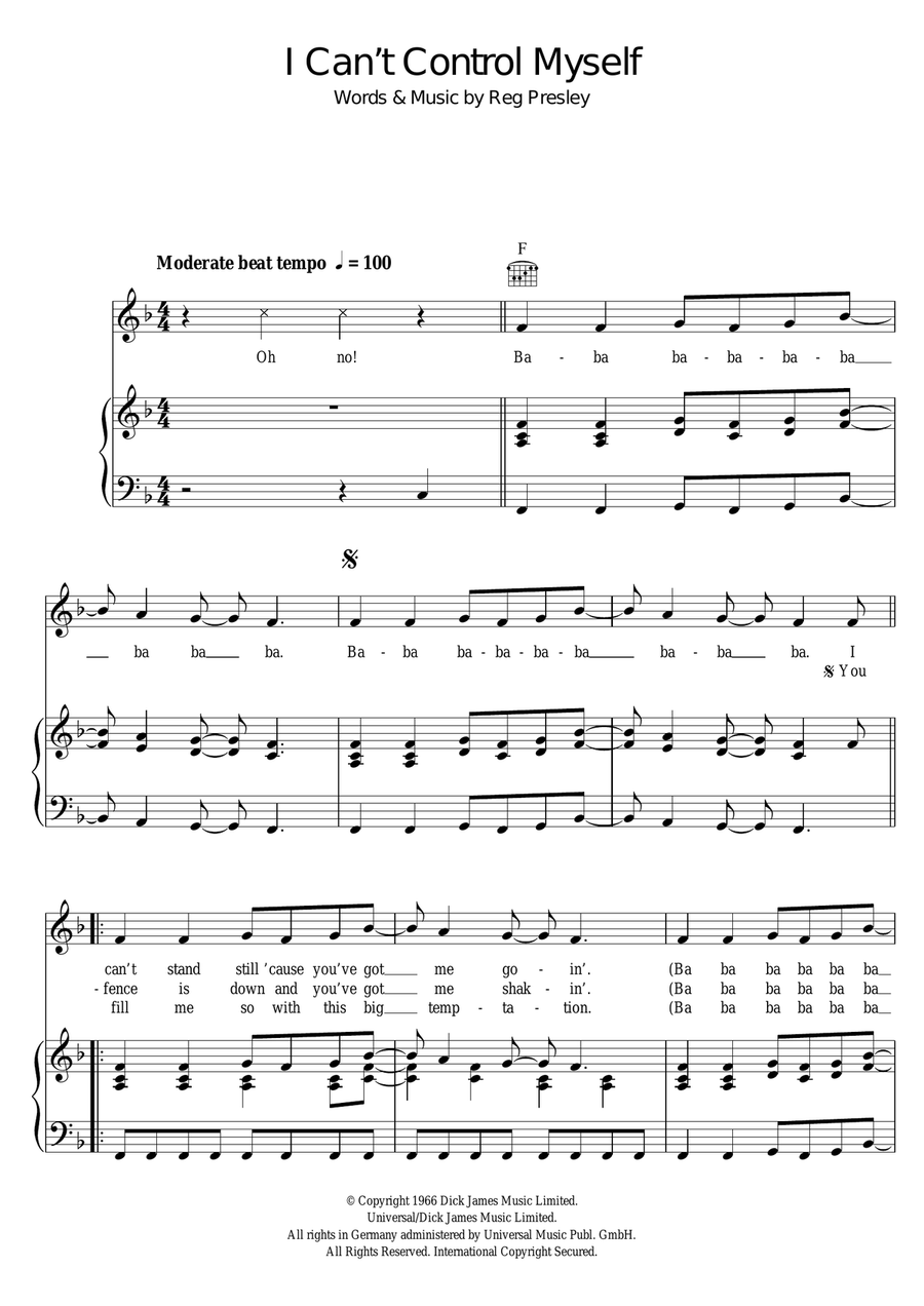 I Can't Control Myself Piano, Vocal scores gallery preview page 1