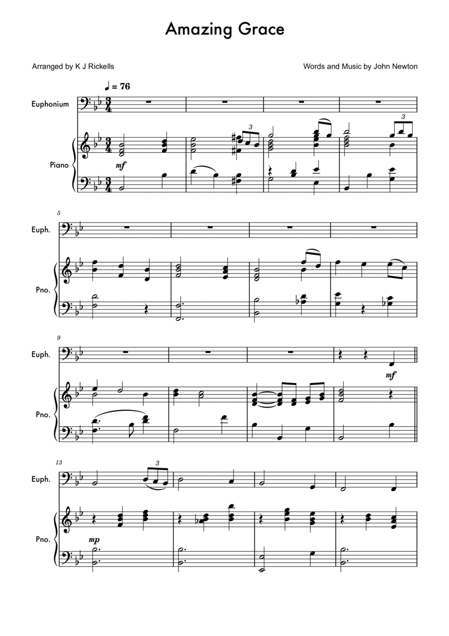 Amazing Grace - Euphonium/Baritone Baritone Horn BC scores gallery preview page 1
