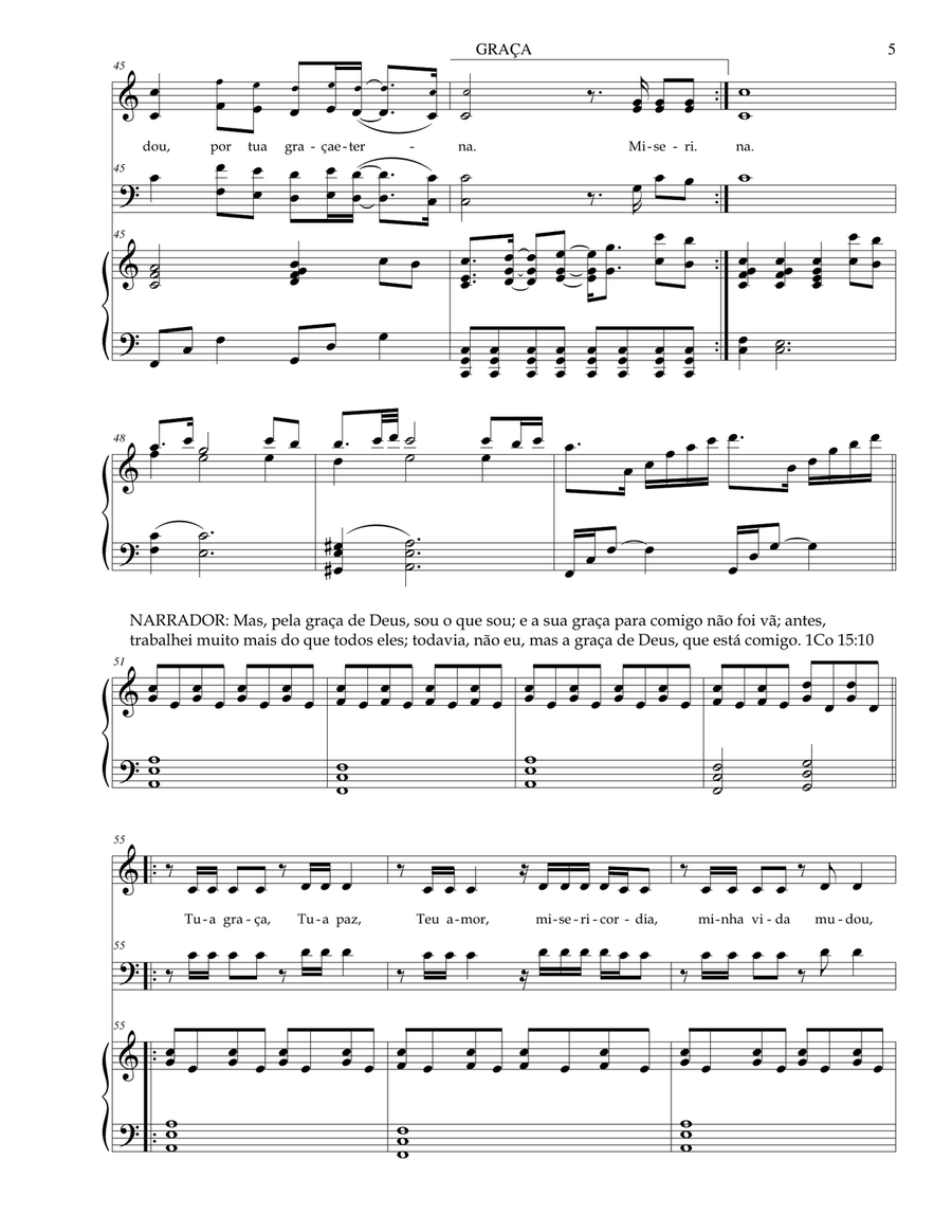 Graca ( SATB e Piano) - PORTUGUES 4-Part scores gallery preview page 5