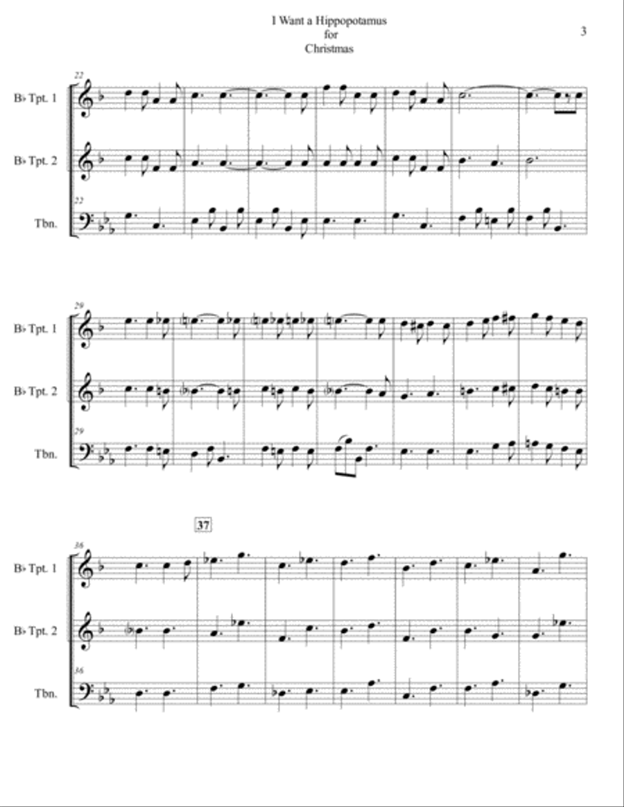 I Want A Hippopotamus For Christmas (Hippo The Hero) Brass Ensemble scores gallery preview page 3