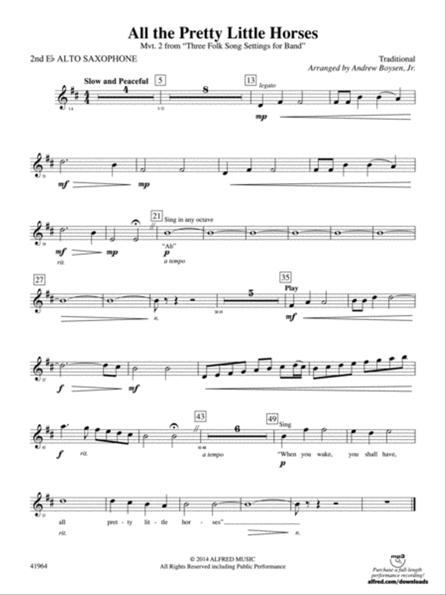 All the Pretty Little Horses: 2nd E-flat Alto Saxophone Concert Band scores gallery preview page 1