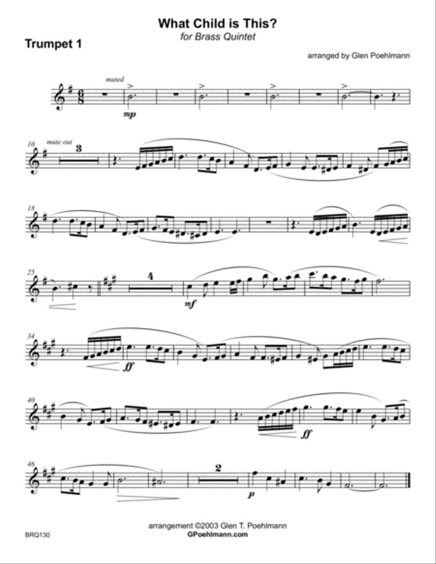 WHAT CHILD IS THIS (Greensleeves) arranged for BRASS QUINTET with optional Percussion Brass Ensemble scores gallery preview page 4