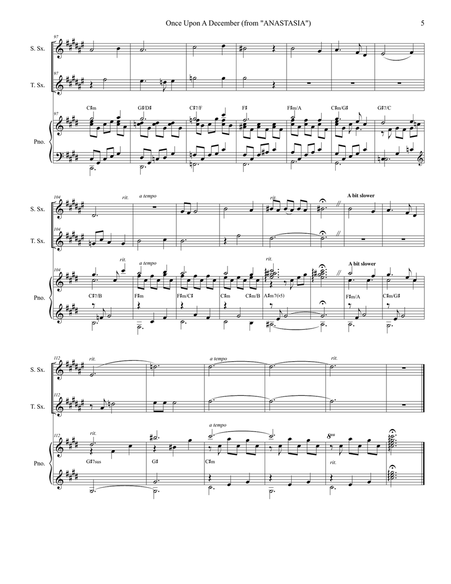 Once Upon A December from the Twentieth Century Fox Motion Picture ANASTASIA Tenor Saxophone scores gallery preview page 5