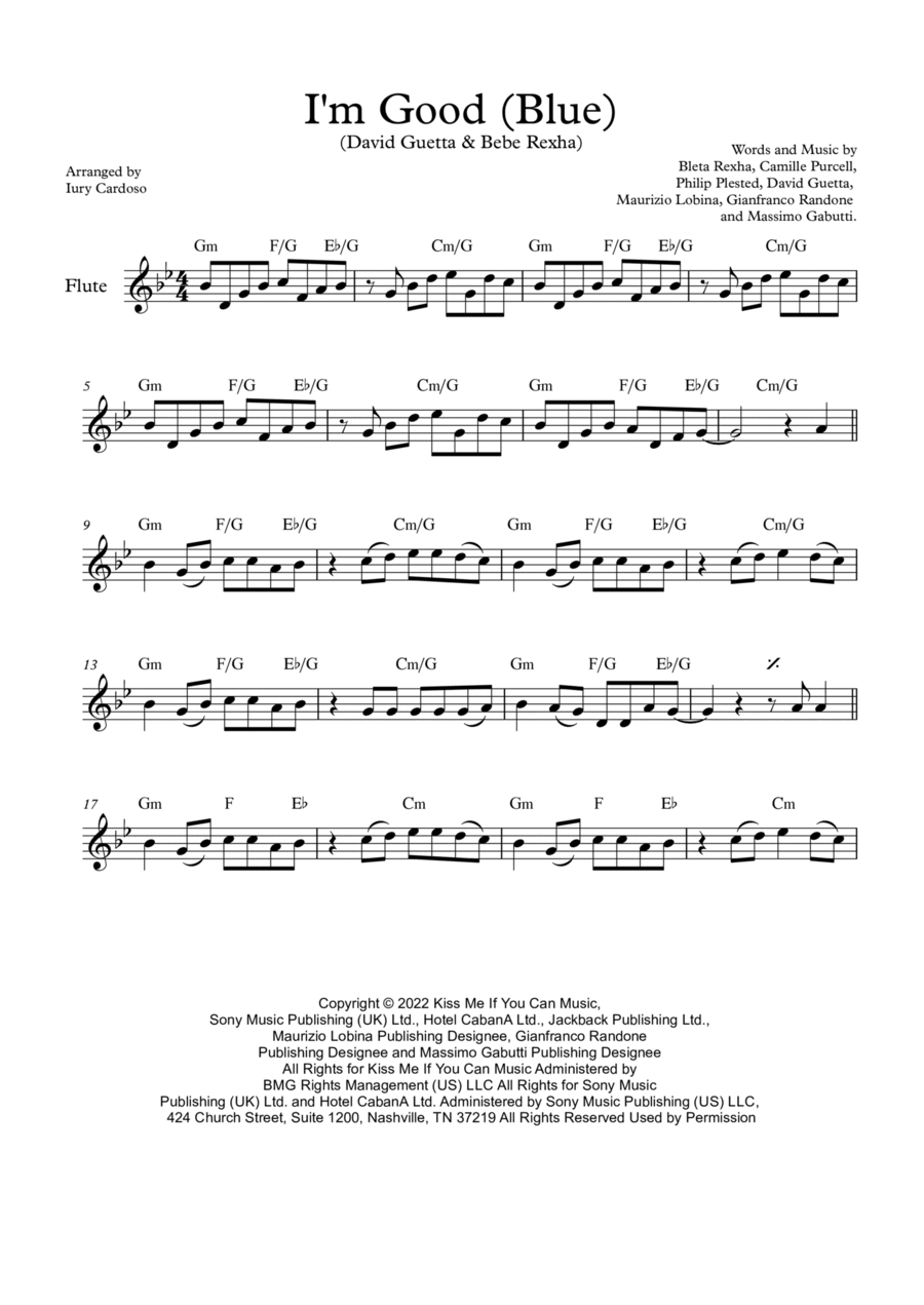 I'm Good (blue) Flute Solo scores gallery preview page 1