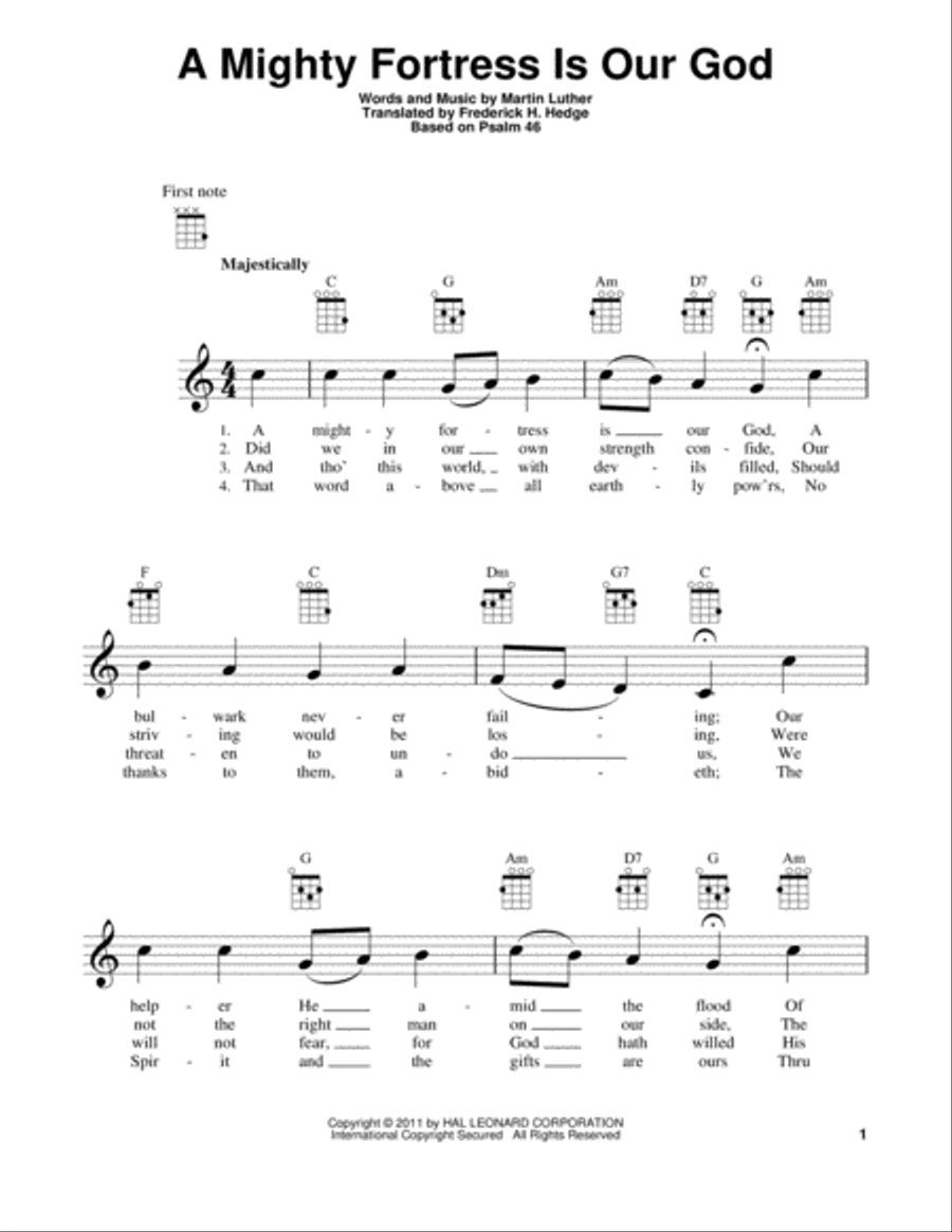 A Mighty Fortress Is Our God Ukulele scores gallery preview page 1