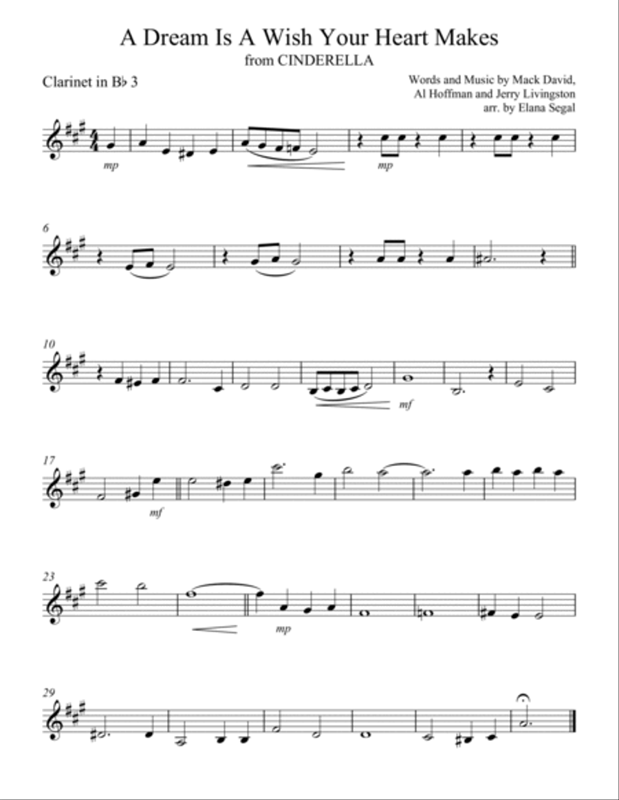 A Dream Is A Wish Your Heart Makes Clarinet Quartet scores gallery preview page 3