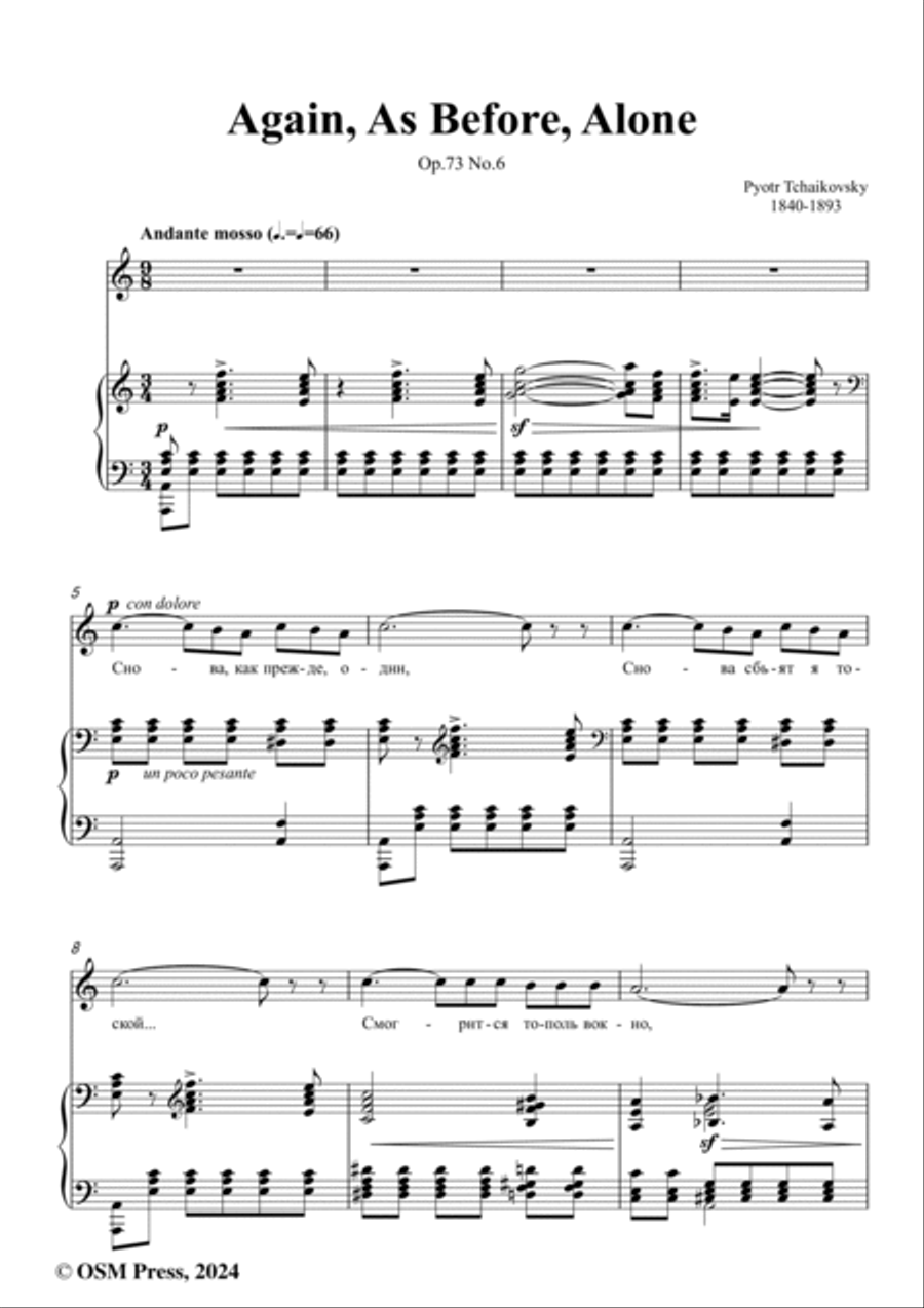 Tchaikovsky-Again,As Before,Alone,in a minor,Op.73 No.6 Voice scores gallery preview page 2