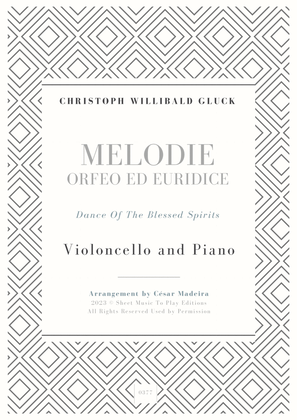 Book cover for Melodie from Orfeo ed Euridice - Cello and Piano (Full Score and Parts)