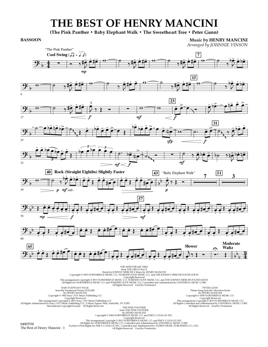 The Best of Henry Mancini - Bassoon Concert Band scores gallery preview page 1