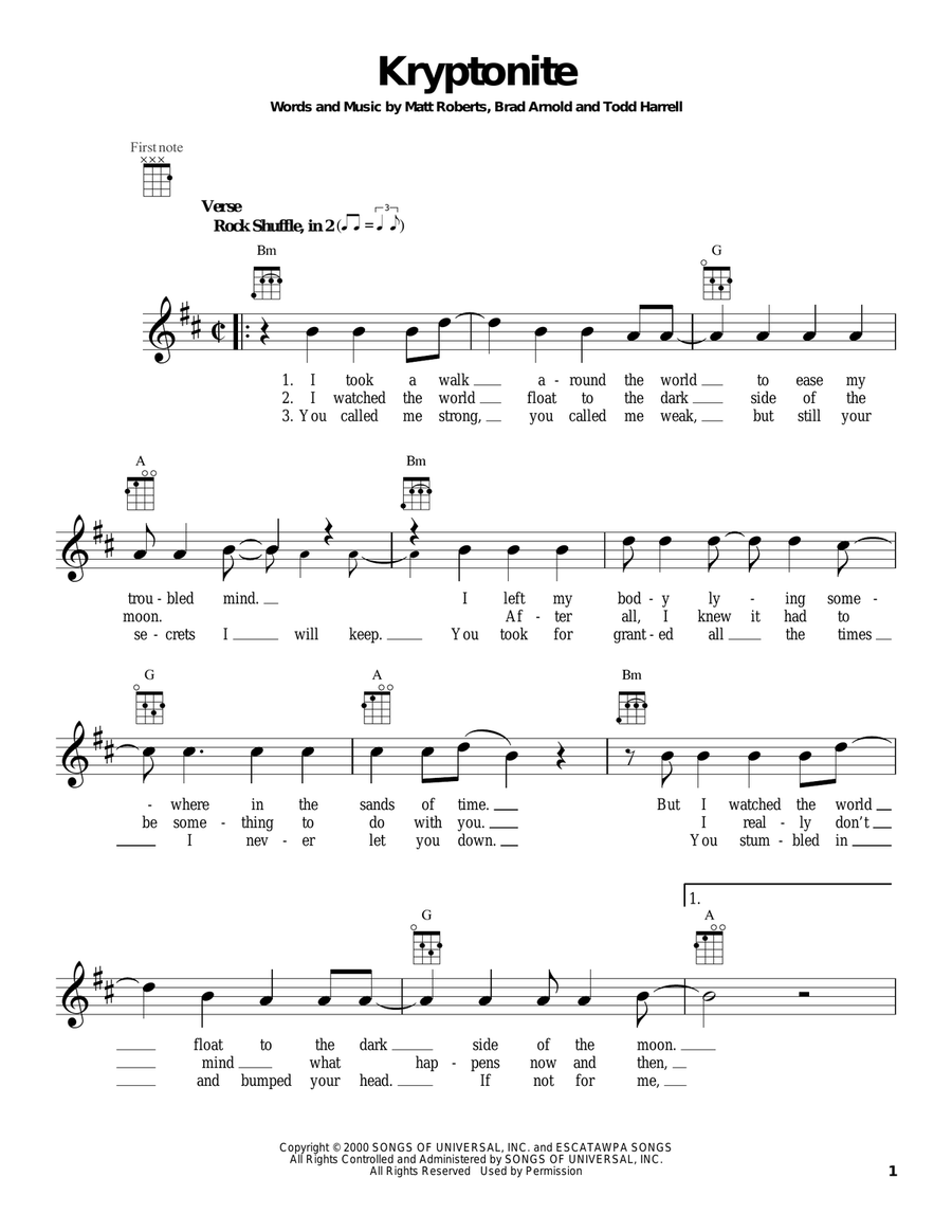 Kryptonite Kryptonite Ukulele scores gallery preview page 1