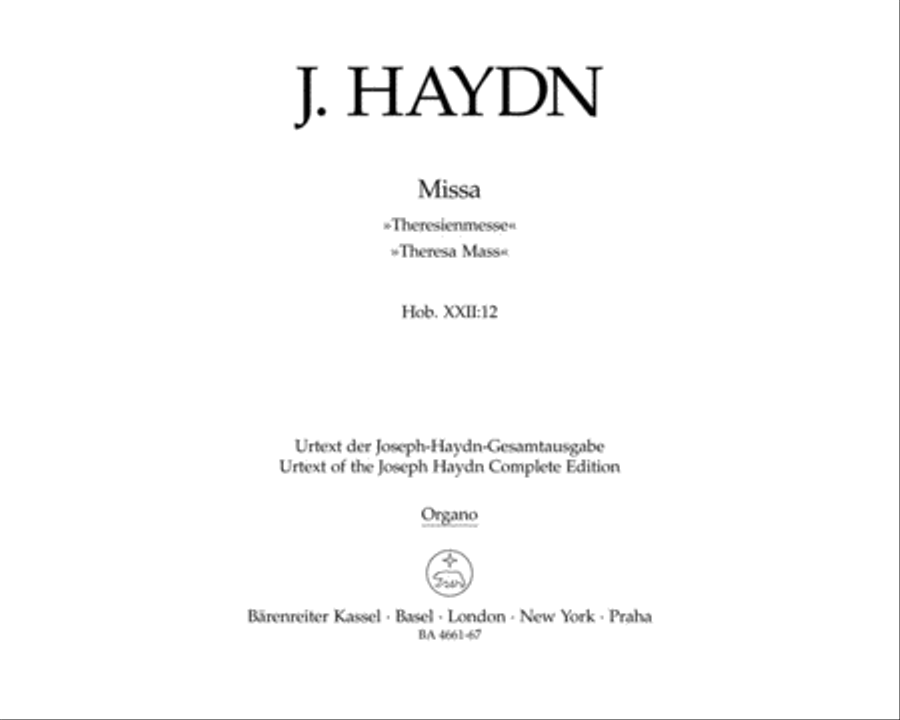 Missa B flat major Hob.XXII:12 'Theresa Mass' Organ scores gallery preview page 1