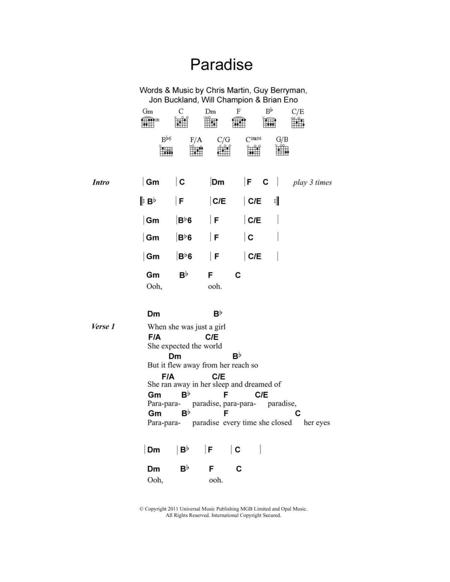 Paradise Paradise Acoustic Guitar scores gallery preview page 1