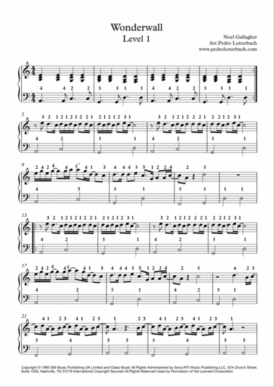 Wonderwall Easy Piano scores gallery preview page 1