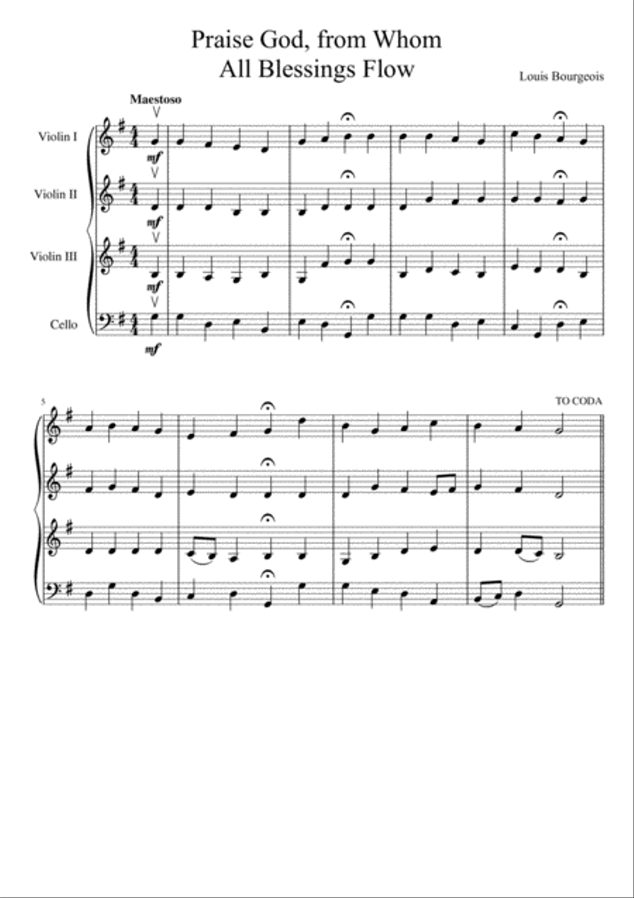 Praise God, From Whom All Blessings Flow (three violins and cello) String Quartet scores gallery preview page 2