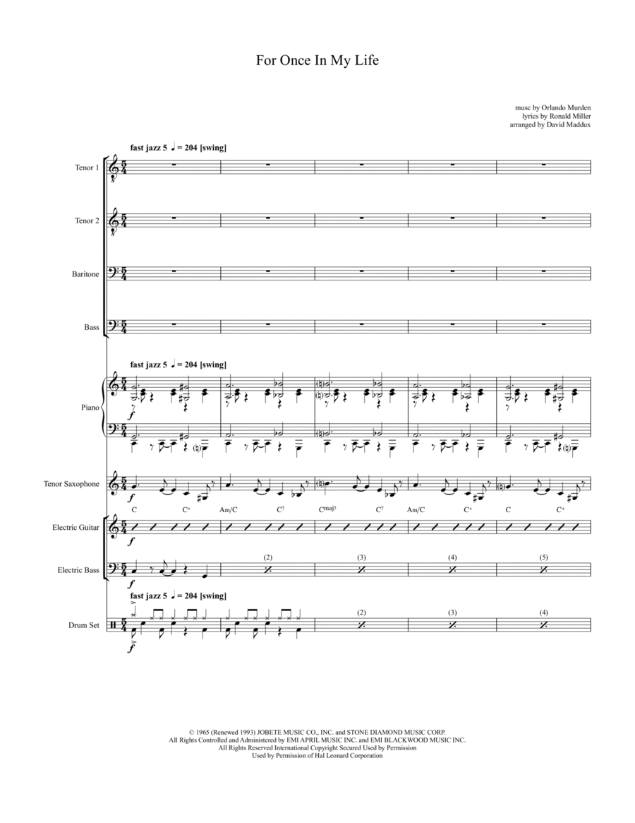 For Once In My Life Small Ensemble scores gallery preview page 1