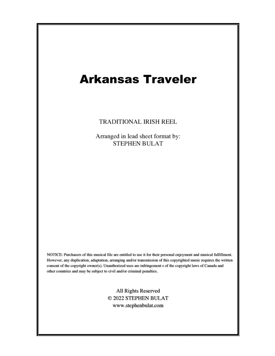 Arkansas Traveler (Old Time Fiddle Song) - Lead sheet in original key of D (instrumental and vocal) Large Ensemble scores gallery preview page 1