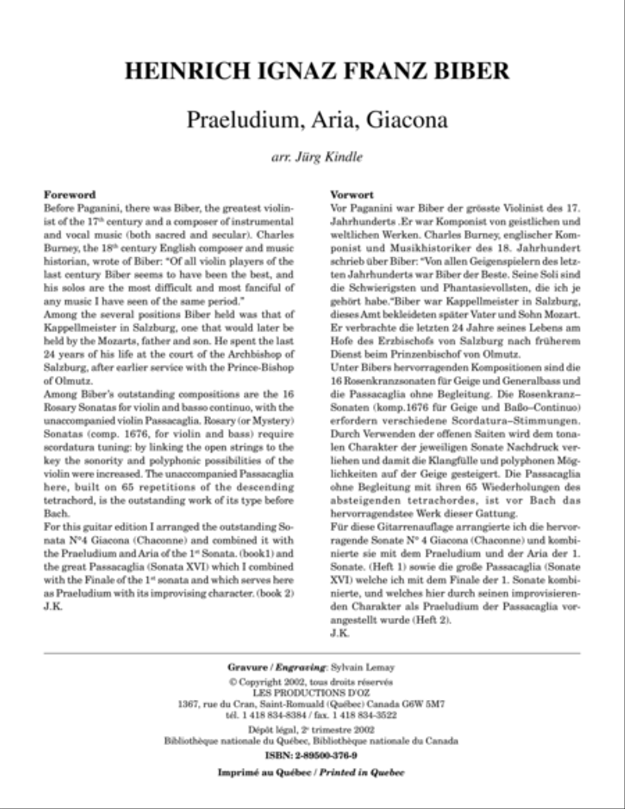 Praeludium, Aria, Giacona Classical Guitar scores gallery preview page 1