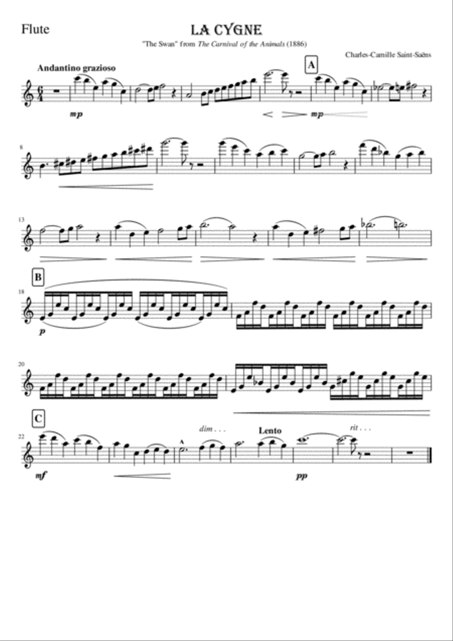 The Swan for Flute, Guitar and Cello (from The Carnival of the Animals) Small Ensemble scores gallery preview page 4