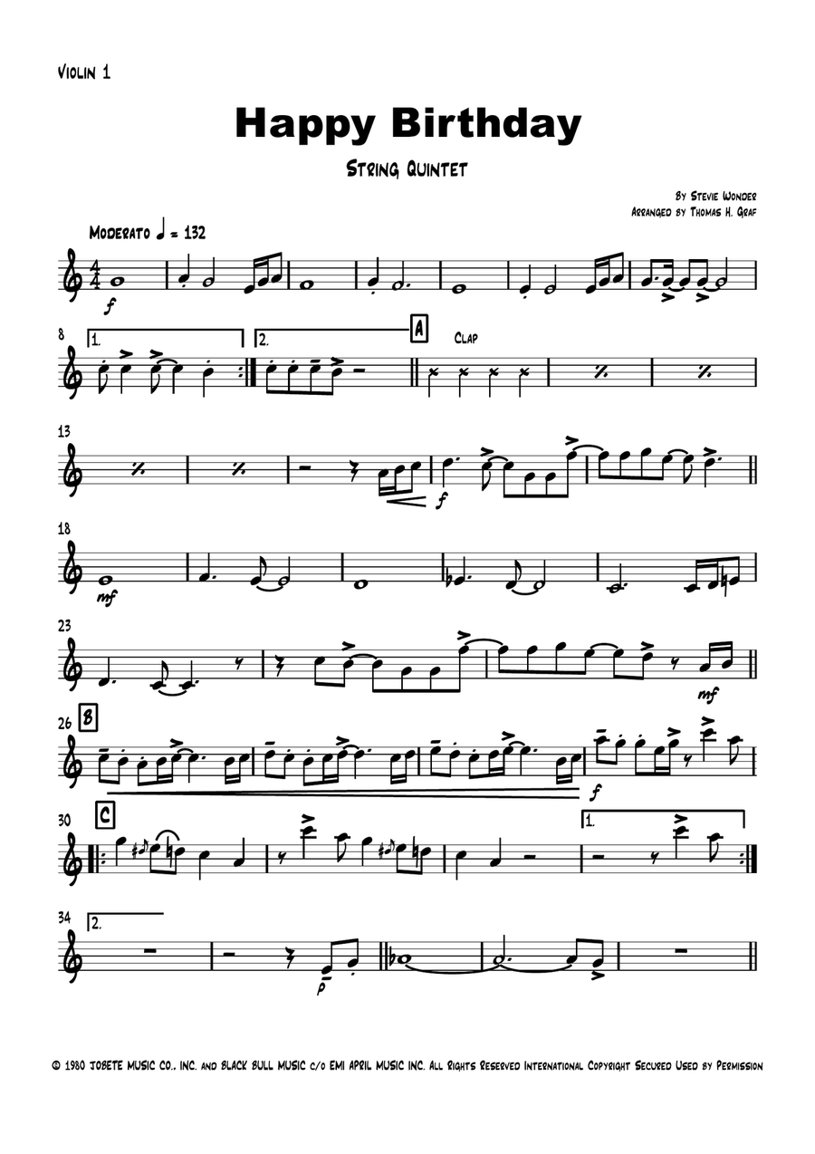 Happy Birthday String Quintet scores gallery preview page 5