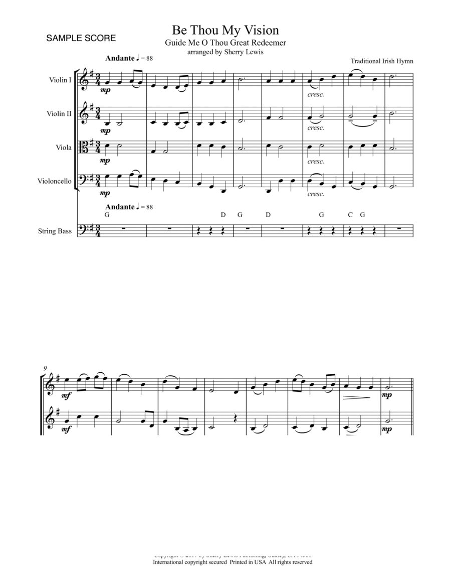 BE THOU MY VISION, A Traditional Irish Hymn, String Orchestra, Intermediate Level for 2 violins, vio image number null