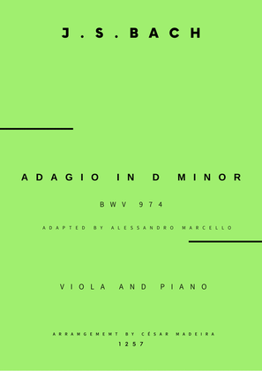 Book cover for Adagio (BWV 974) - Viola and Piano (Full Score and Parts)