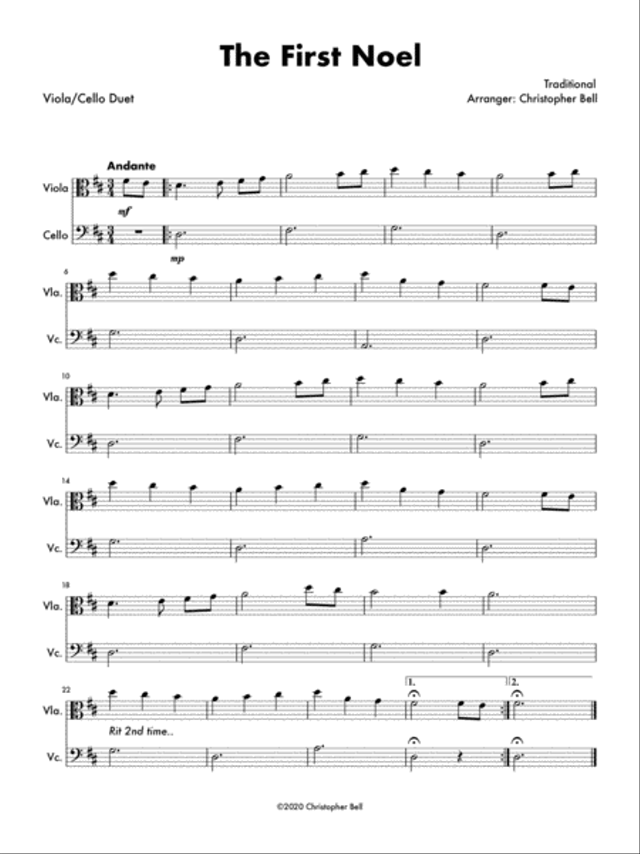 First Noel - Easy Viola/Cello Duet String Duet scores gallery preview page 1