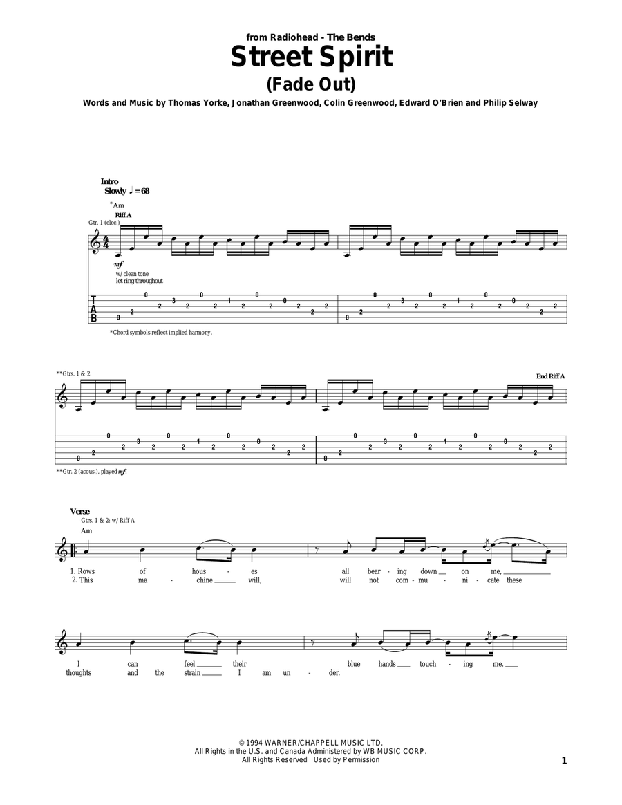 Street Spirit (Fade Out) Acoustic Guitar scores gallery preview page 1