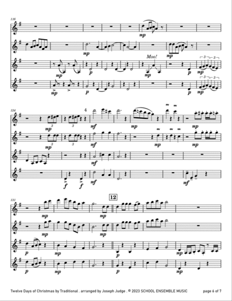 Twelve Days of Christmas for Clarinet Quartet in Schools Clarinet Quartet scores gallery preview page 6