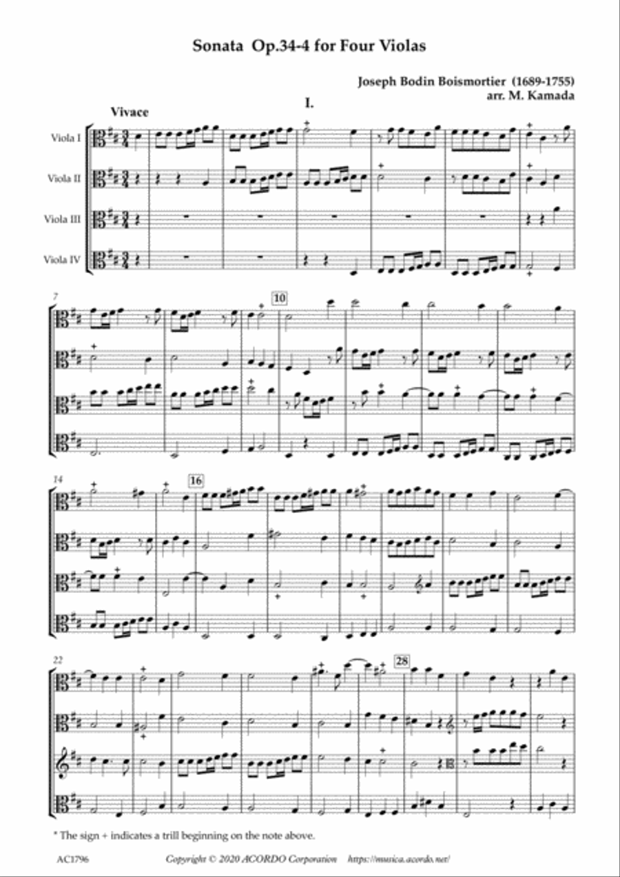 Sonata Op.34-4 for Four Violas Viola Solo scores gallery preview page 1