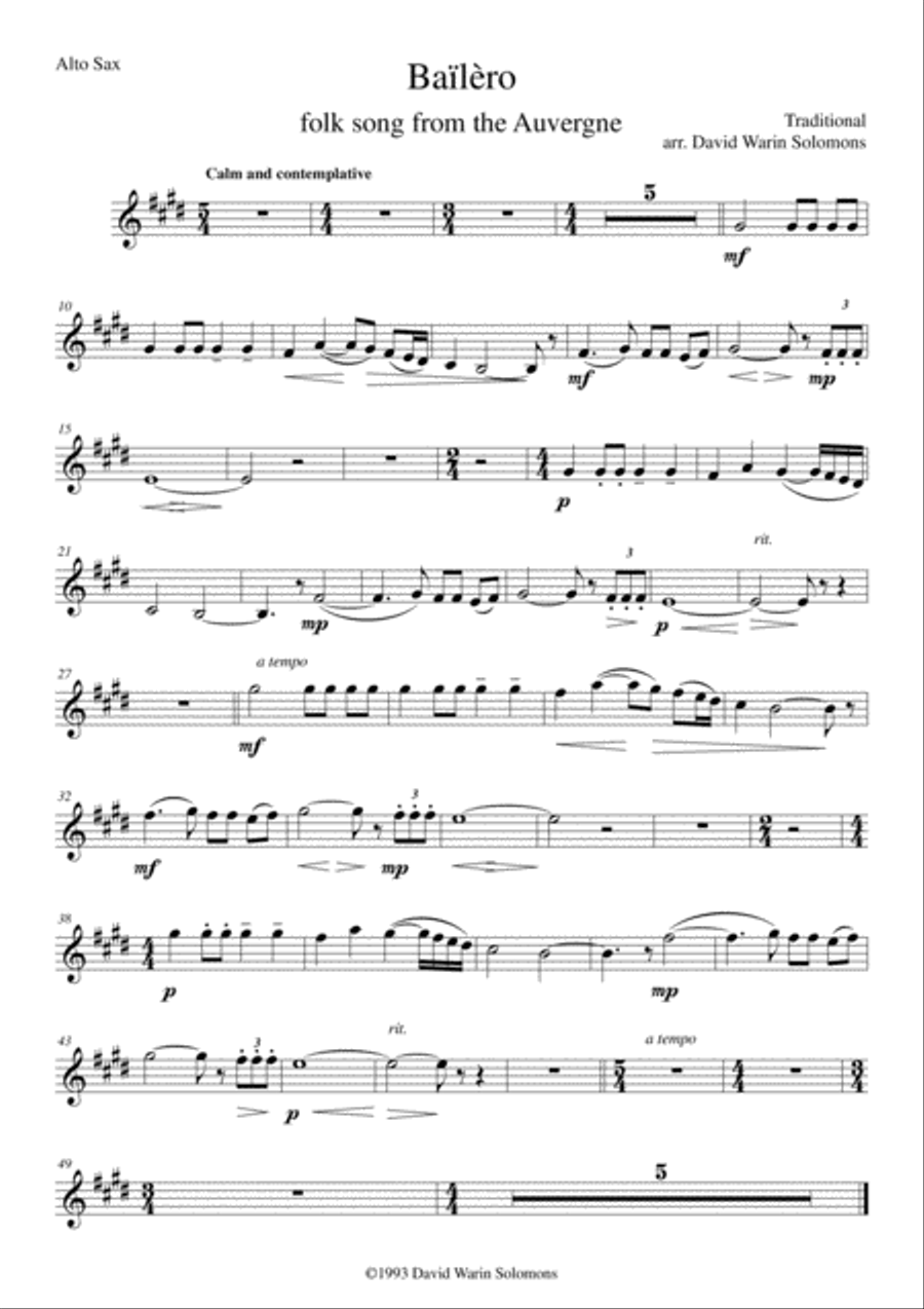 3 songs of the Auvergne for alto saxophone & guitar Alto Saxophone scores gallery preview page 5