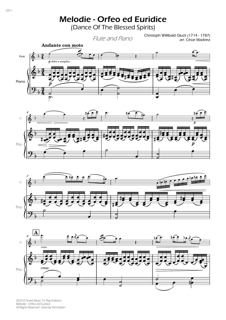 Melodie from Orfeo ed Euridice - Flute and Piano (Full Score and Parts) Flute Solo scores gallery preview page 2