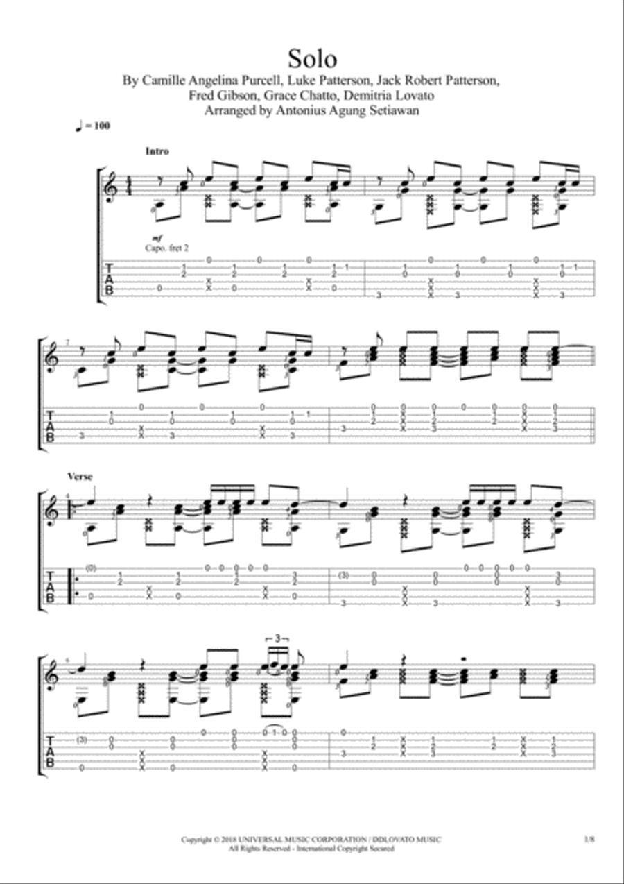 Solo Solo Guitar Tablature scores gallery preview page 1